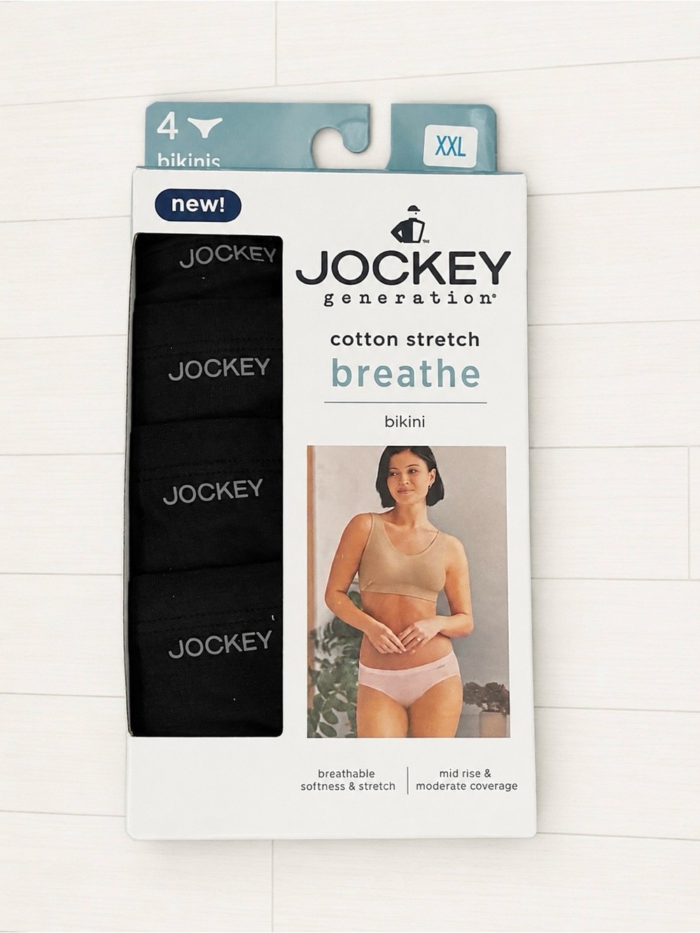 Jockey Cotton Stretch Breathe Bikini Briefs - Black (4 Pack)